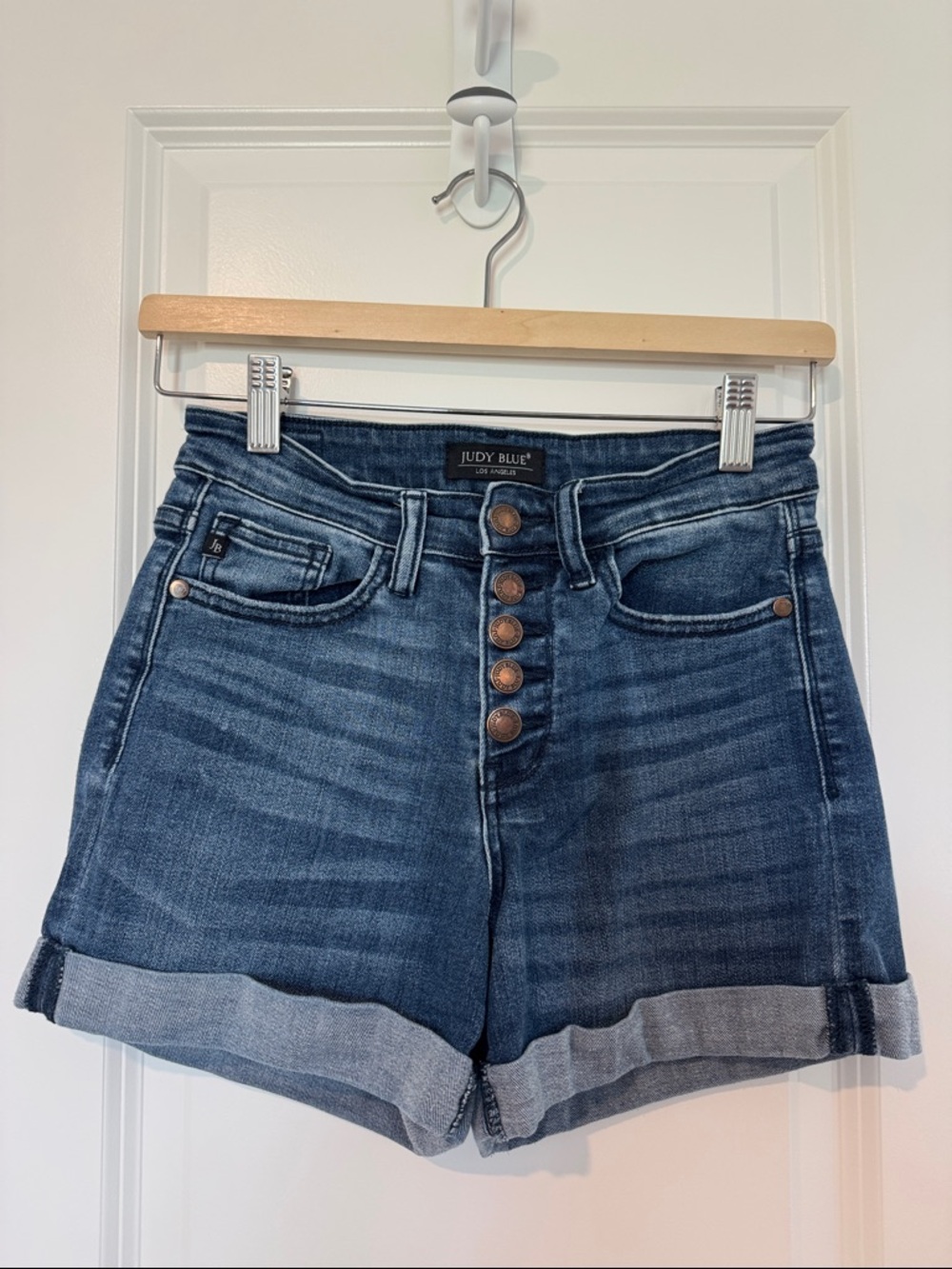 Judy Blue Medium Dark Wash High-Rise Button Fly Jean Shorts 90s Summer Vacation